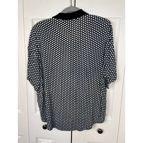 Vintage 80s Black and White collared button down polka dot rayon blouse 14/16 - Picture 7 of 7